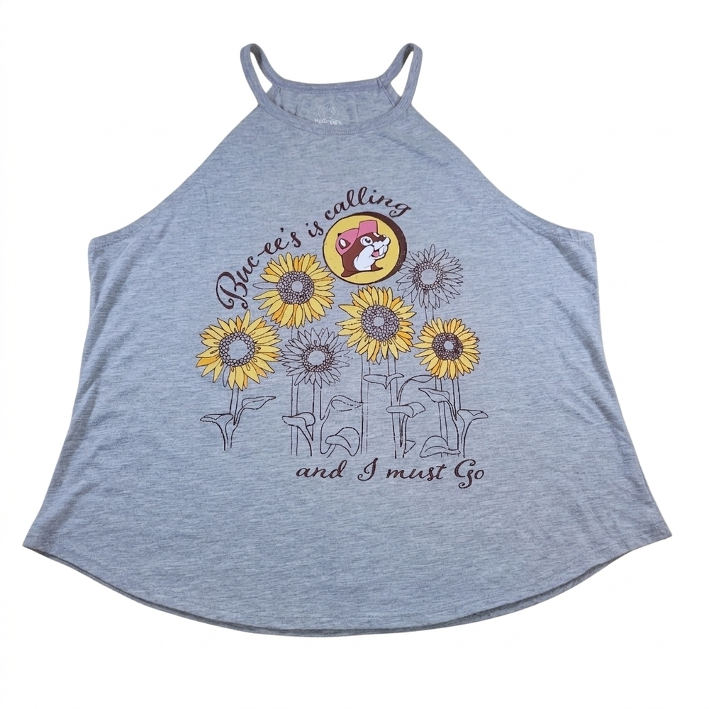 Buc-ee's Sunflower Graphic Tank Top Women L Gray Sleeveless Sunflowers